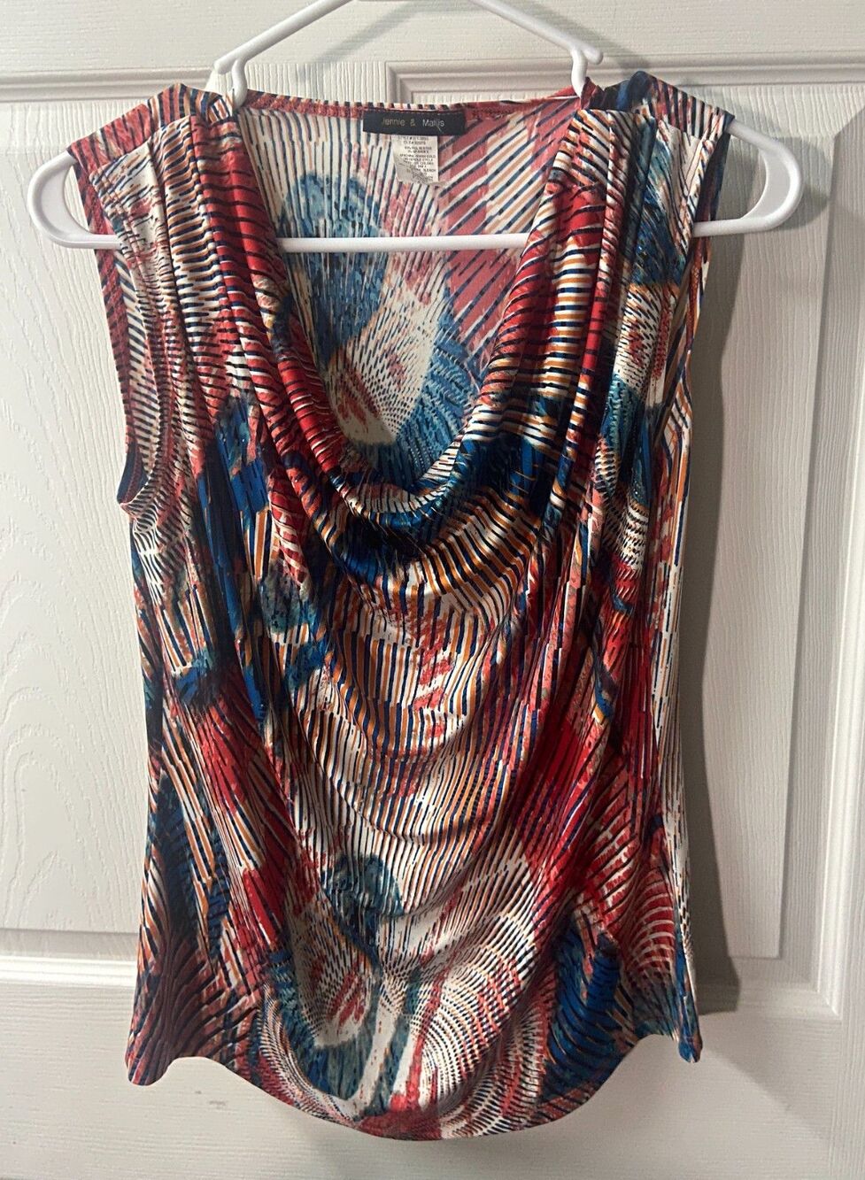 Jennie and Marlis Knit Top Womens Medium Multi Print Draped Sleeveless Career US